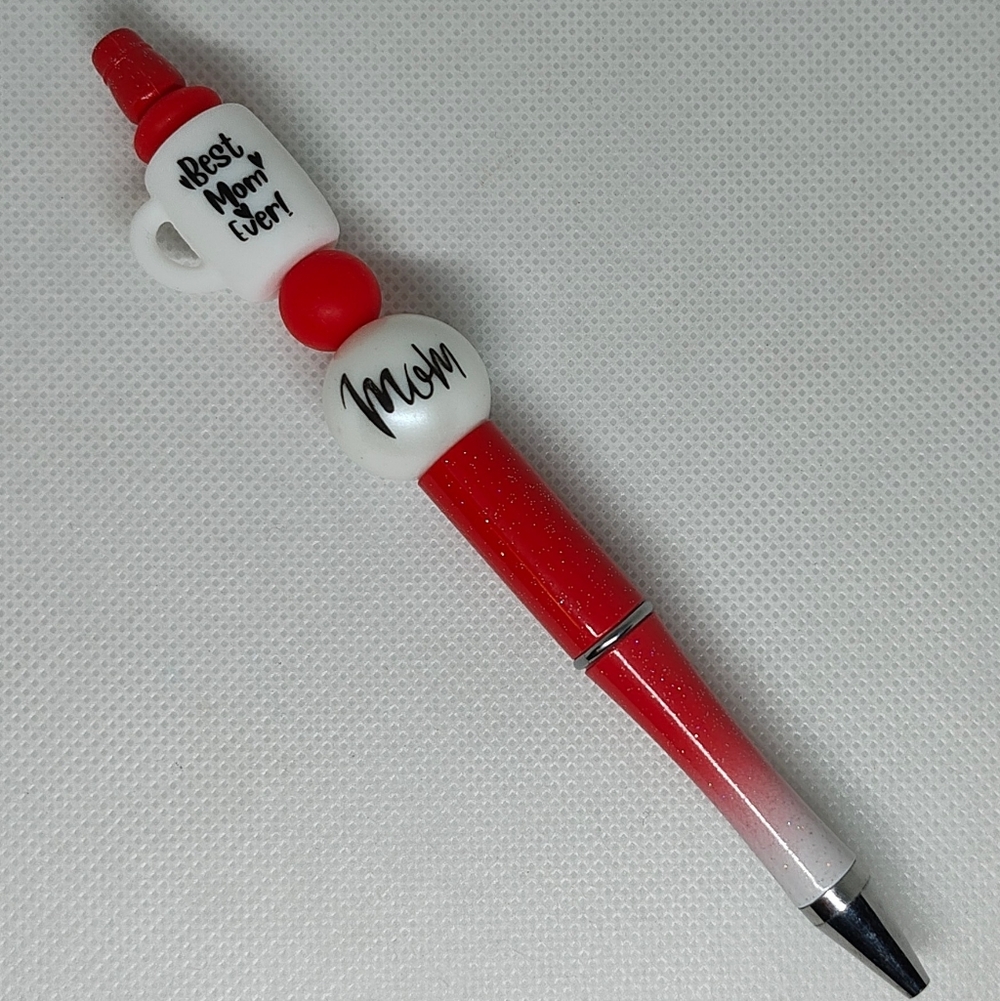 Best Mom Ever/ Mom Red and White Beadable Pen